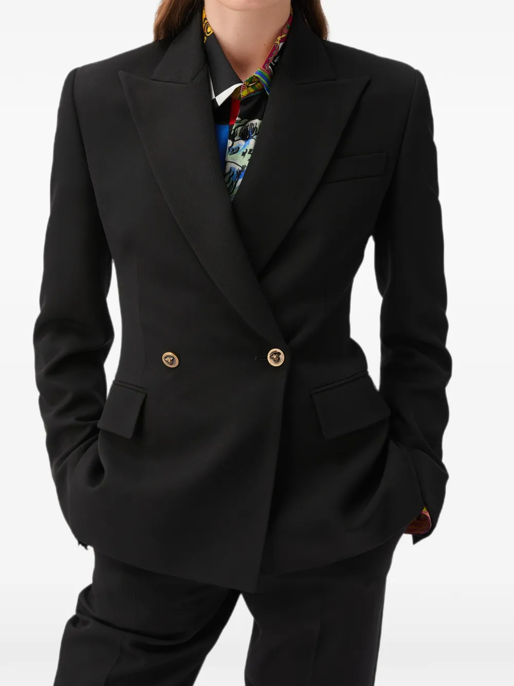 Versace Wollen grain de poudre blazer Zwart