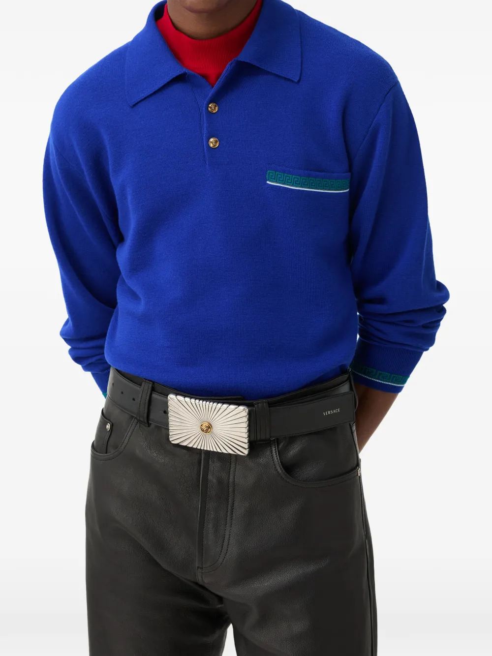 Versace Wollen gebreide polotrui met jacquard Blauw