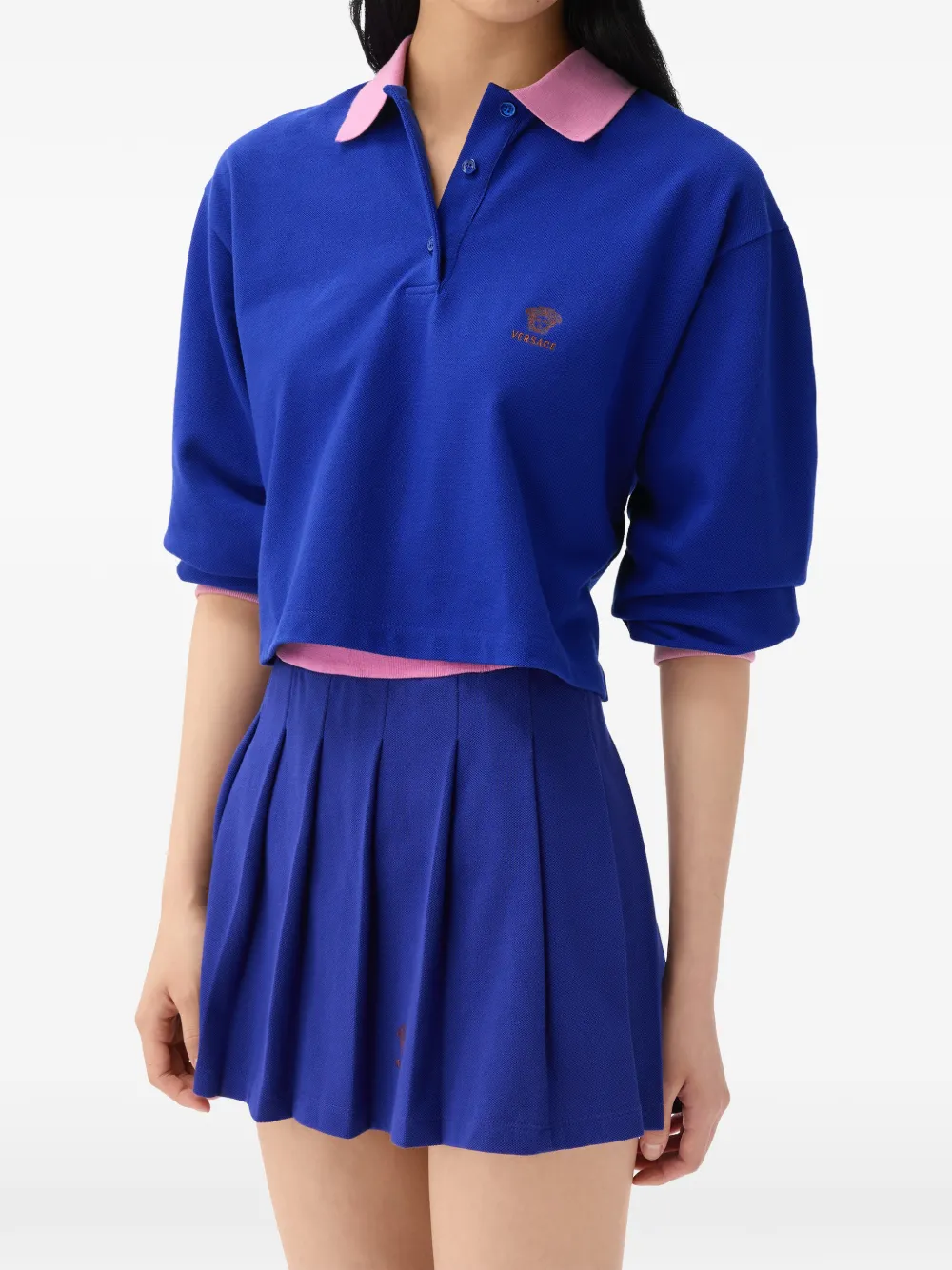 Versace Piqué poloshirt met geborduurd logo en lange mouwen Blauw