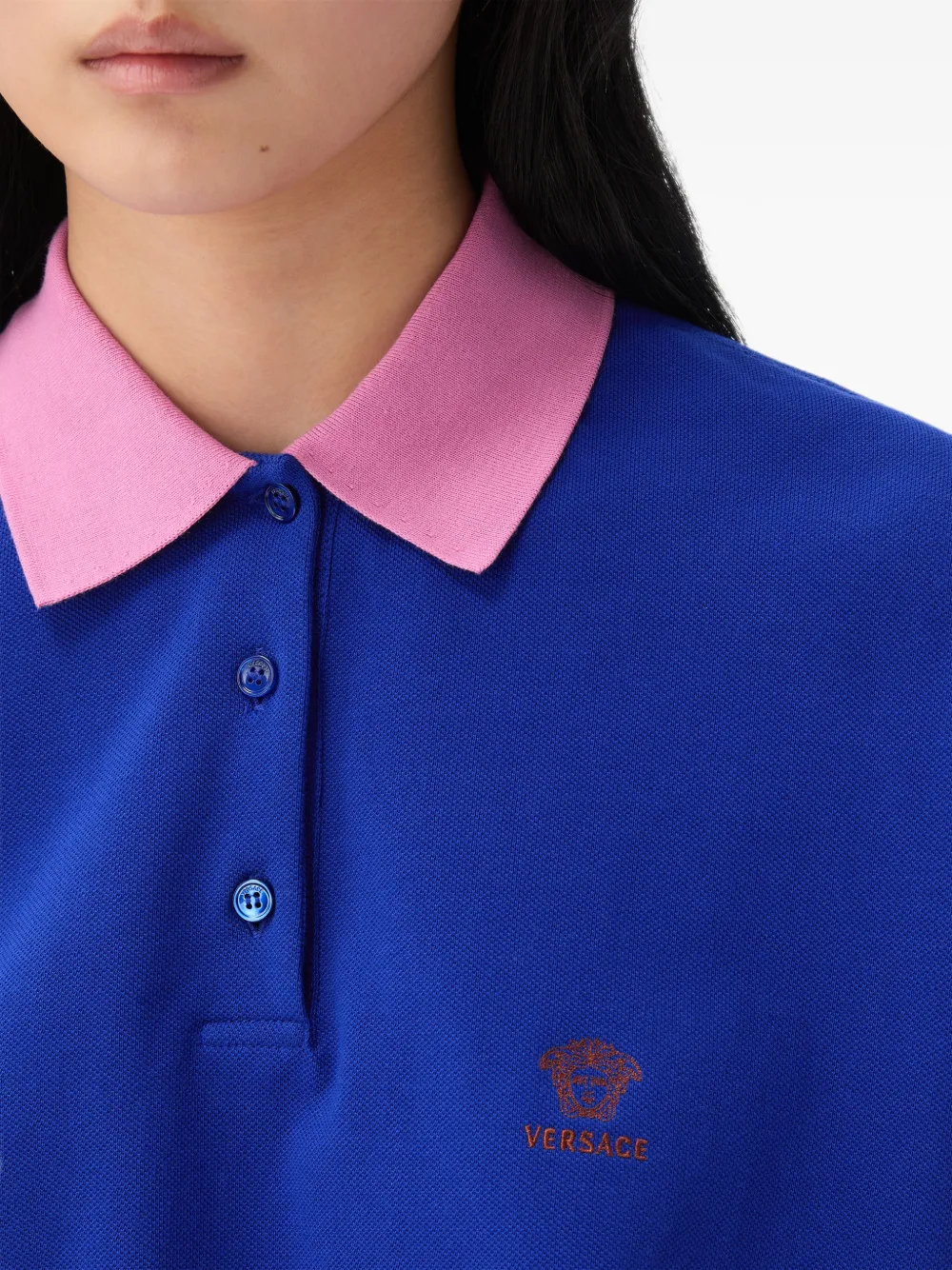 Versace Piqué poloshirt met geborduurd logo en lange mouwen Blauw
