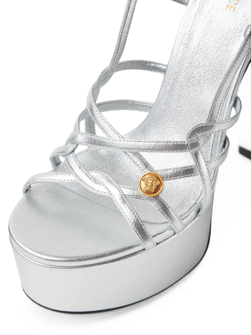 Versace Valentina metallic sandalen met plateauzool 140 mm Zilver