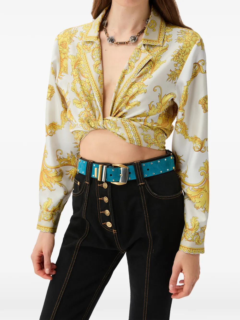 Versace Zijden twill overhemd met print Wit