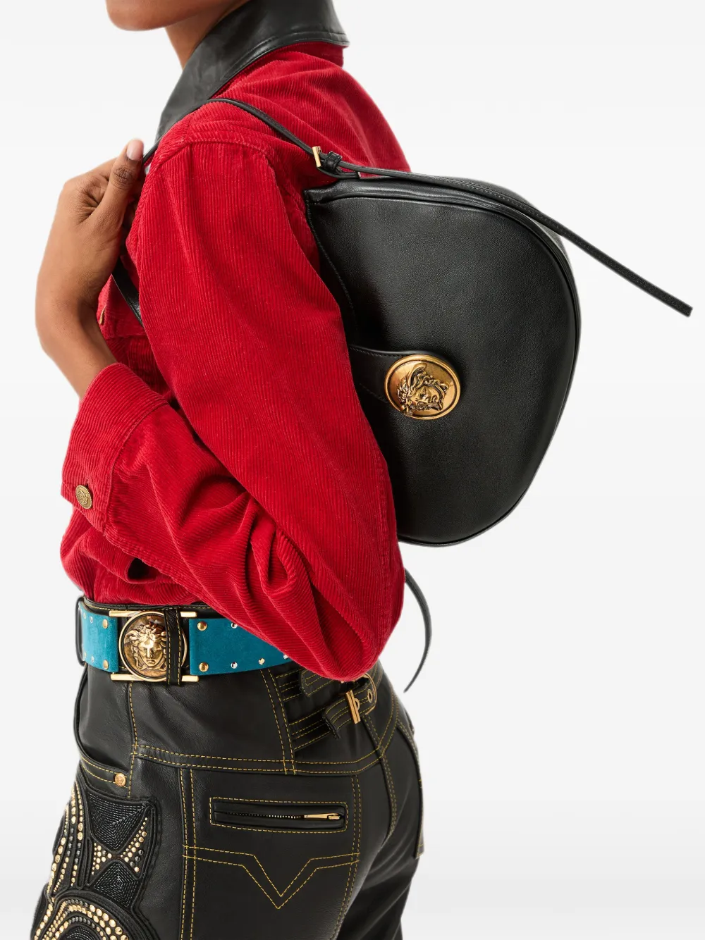 Versace Emblème nappa schoudertas Zwart