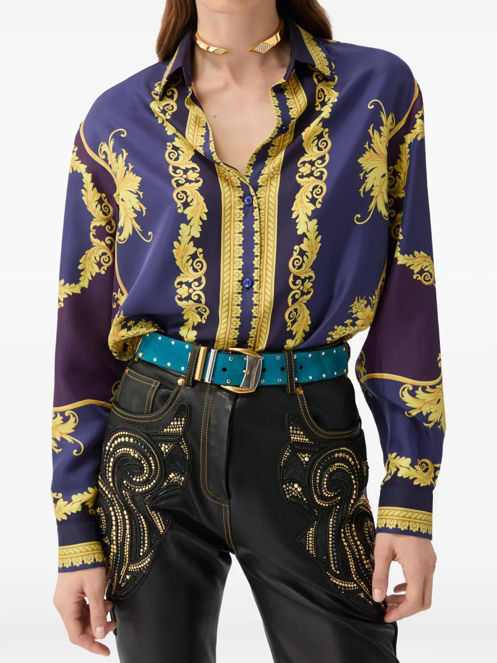 Versace Zijden twill blouse met print Paars