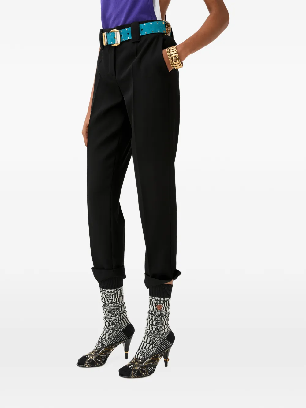 Versace Grain de Poudre wollen broek Zwart