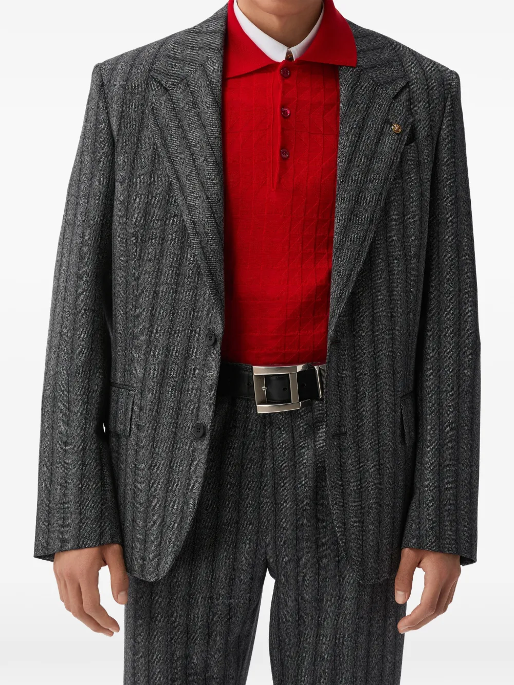 Versace Wollen twill ruimvallende blazer met krijtstreep Grijs