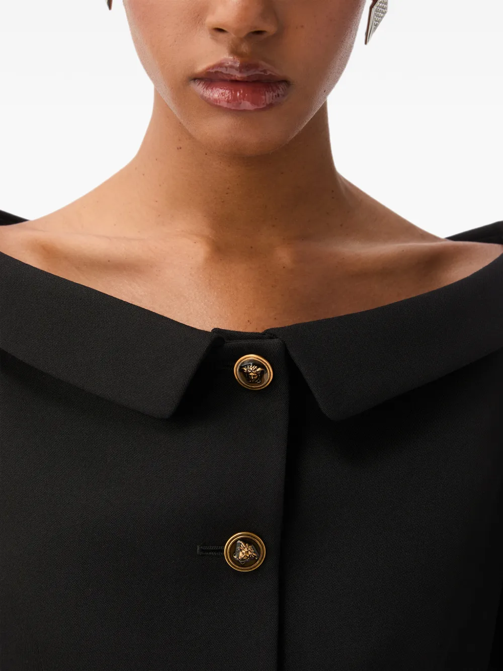 Versace Off-shoulder mini-jurk met Medusa-knoop Zwart