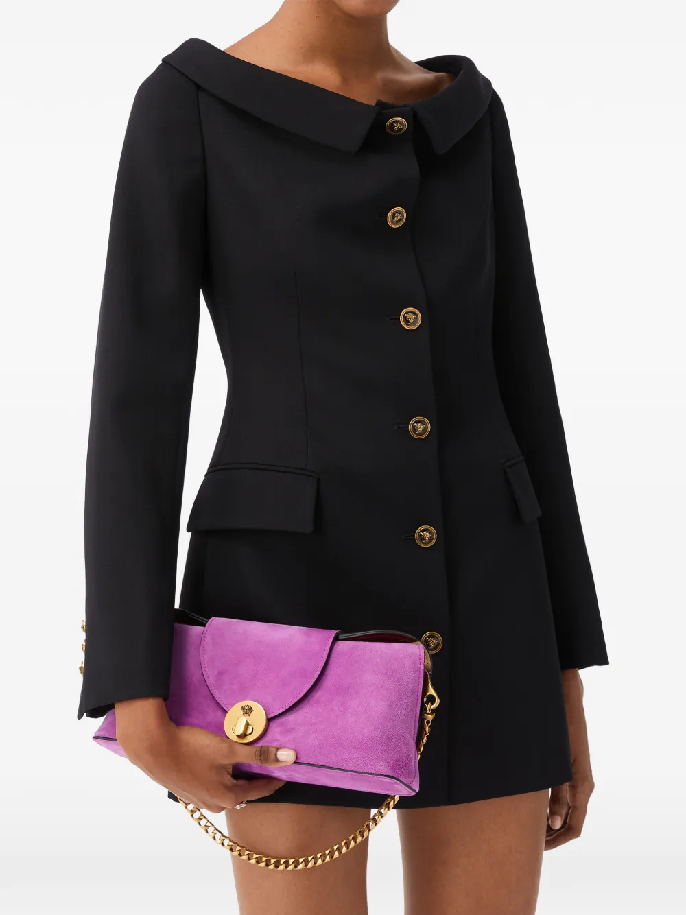 Versace Off-shoulder mini-jurk met Medusa-knoop Zwart