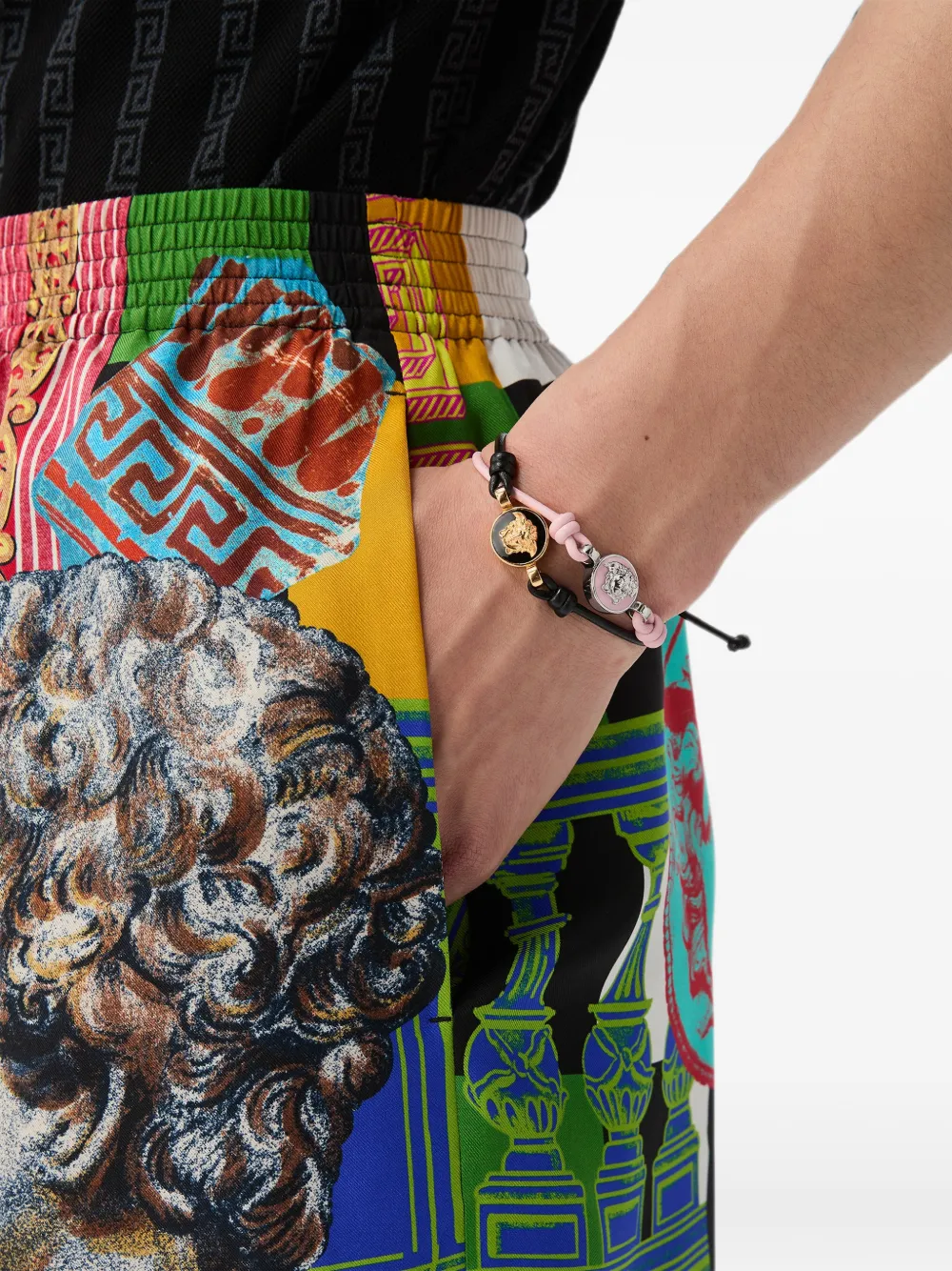 Versace Medusa Leather Bracelet In Silver