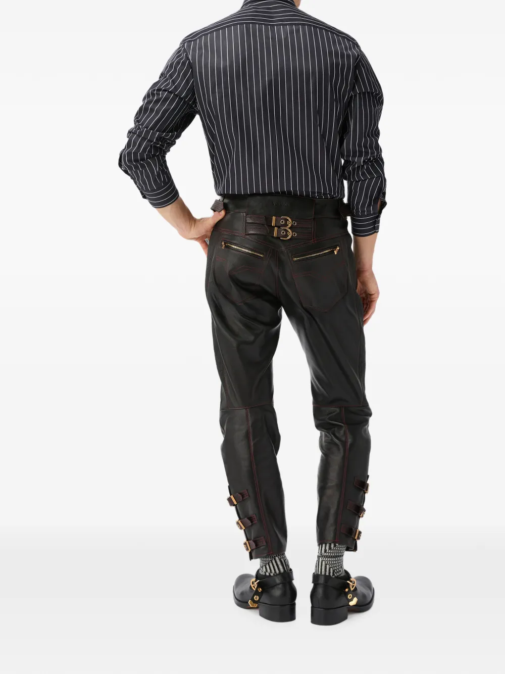 Versace Nappa bikerbroek Zwart