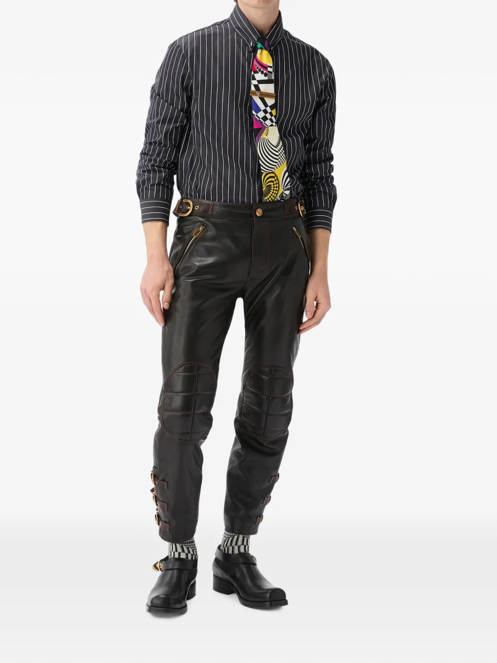 Versace Nappa bikerbroek Zwart