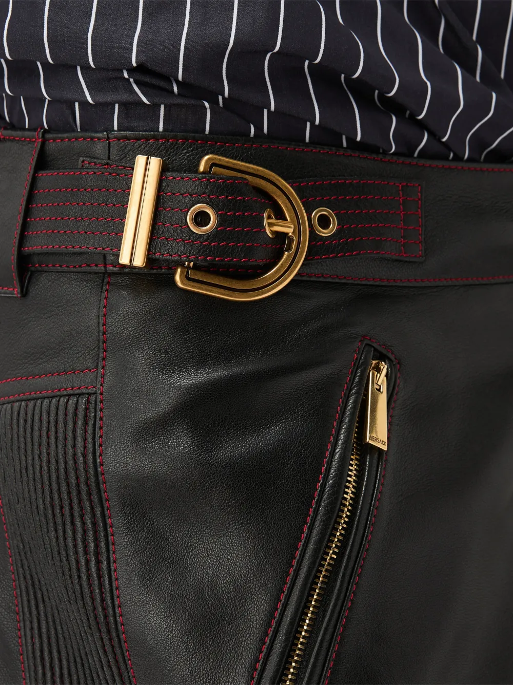 Versace Nappa bikerbroek Zwart