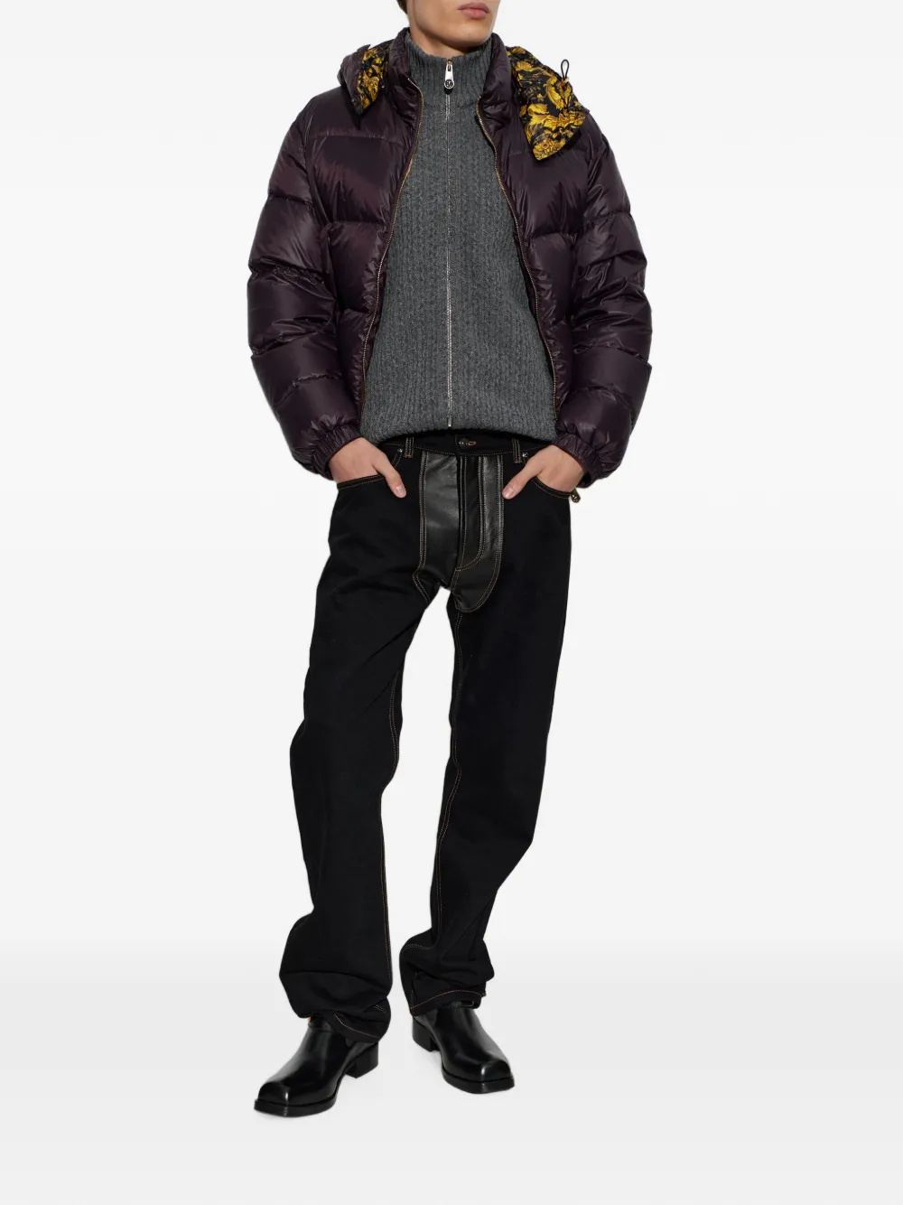 Versace Gewatteerd jack met afneembare capuchon Paars