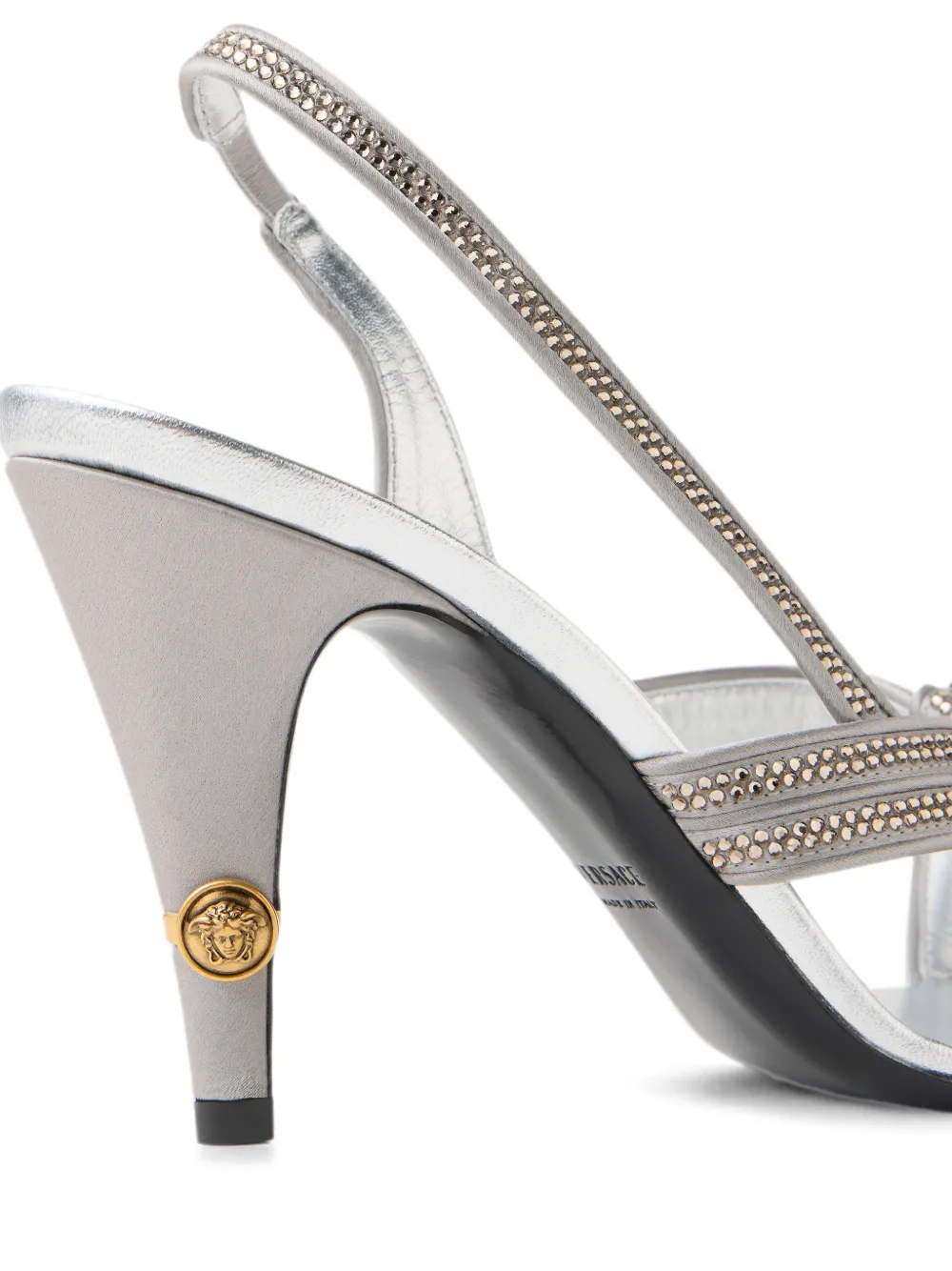 Versace Gianni embellished nappa & satin slingbacks 90 mm Zilver