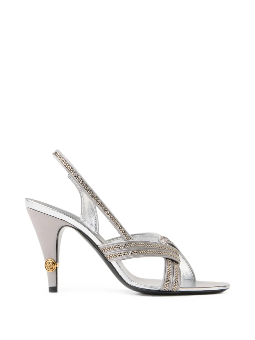 Versace Gianni embellished nappa & satin slingbacks 90 mm Zilver