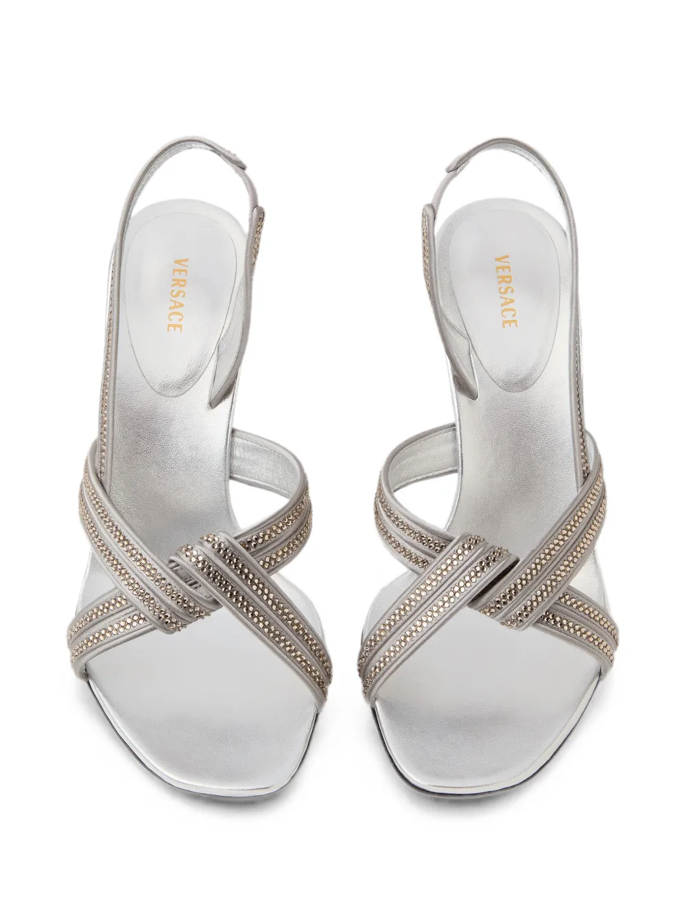 Versace Gianni embellished nappa & satin slingbacks 90 mm Zilver