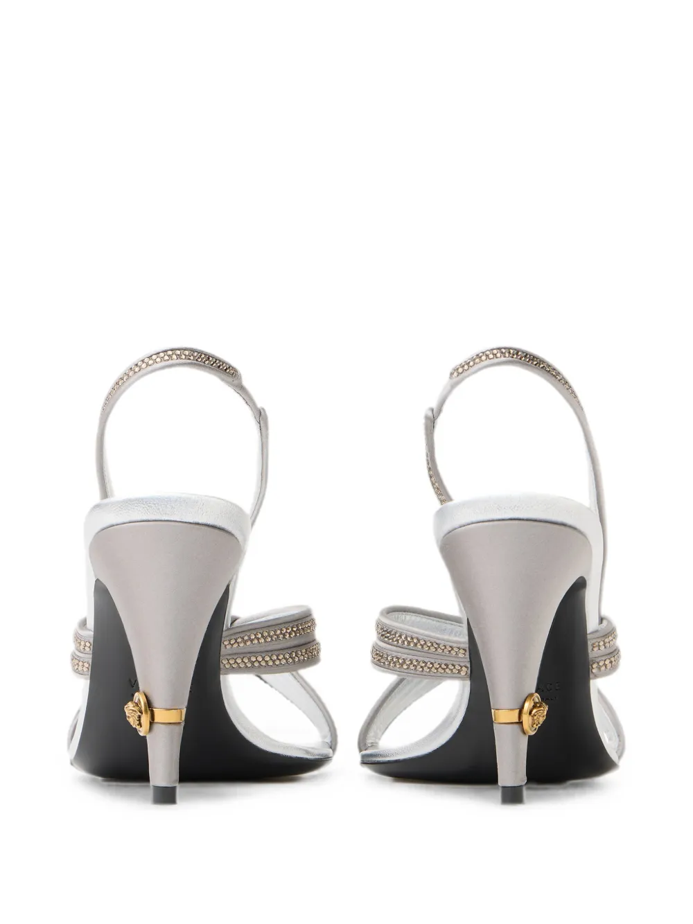 Versace Gianni embellished nappa & satin slingbacks 90 mm Zilver