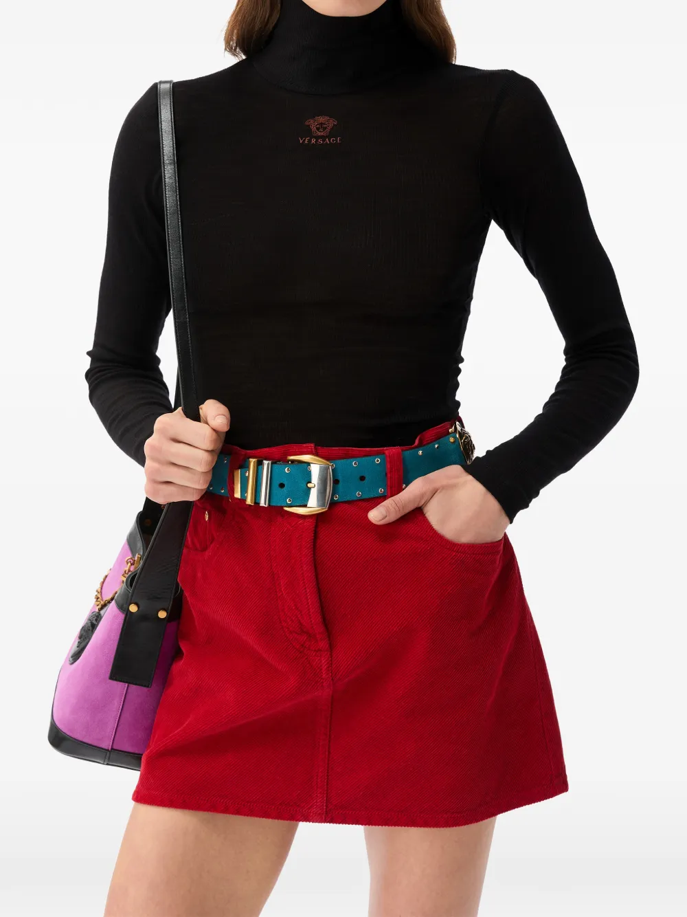 Versace Wollen coltrui met geborduurd logo Zwart