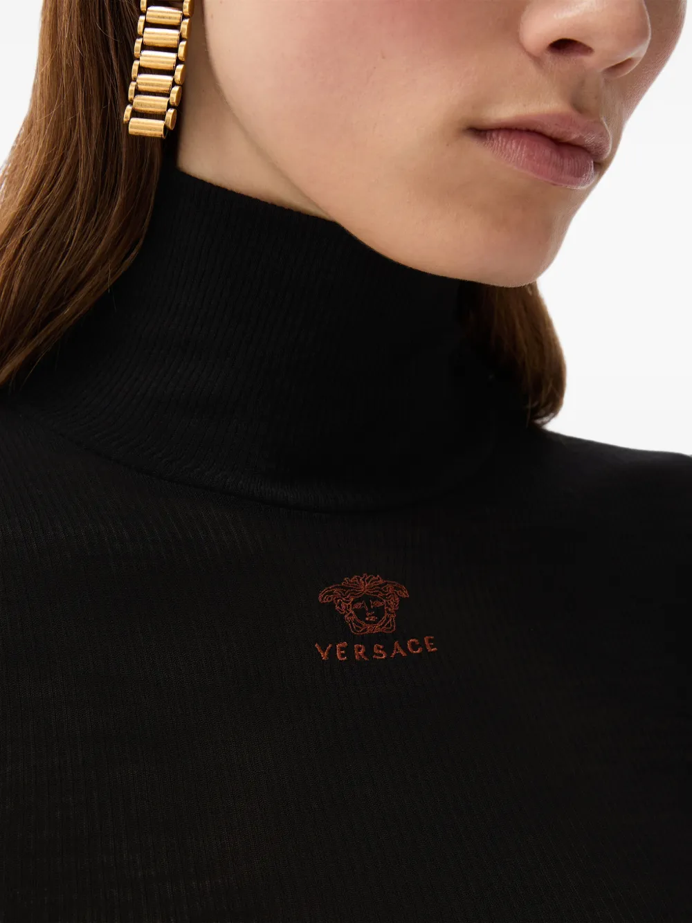 Versace Wollen coltrui met geborduurd logo Zwart