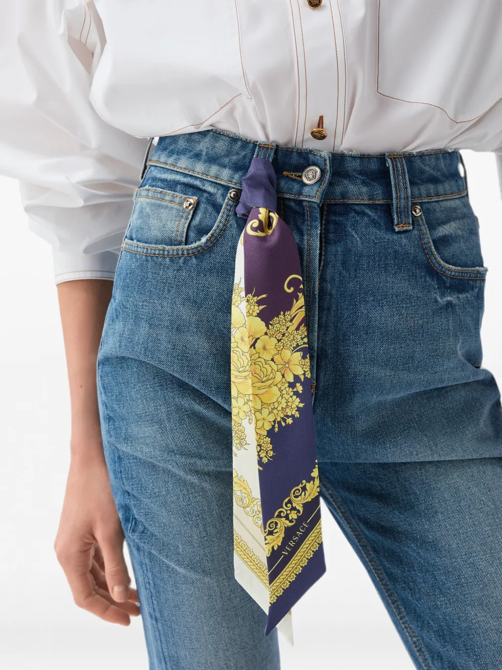 Versace Zijden twill lint met print Paars