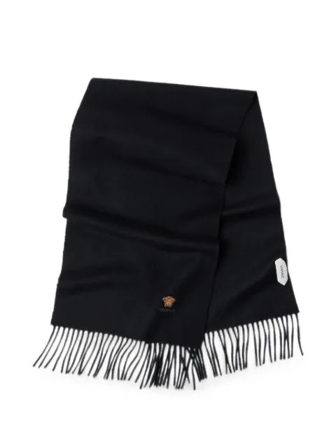 Versace embroidered-logo cashmere scarf