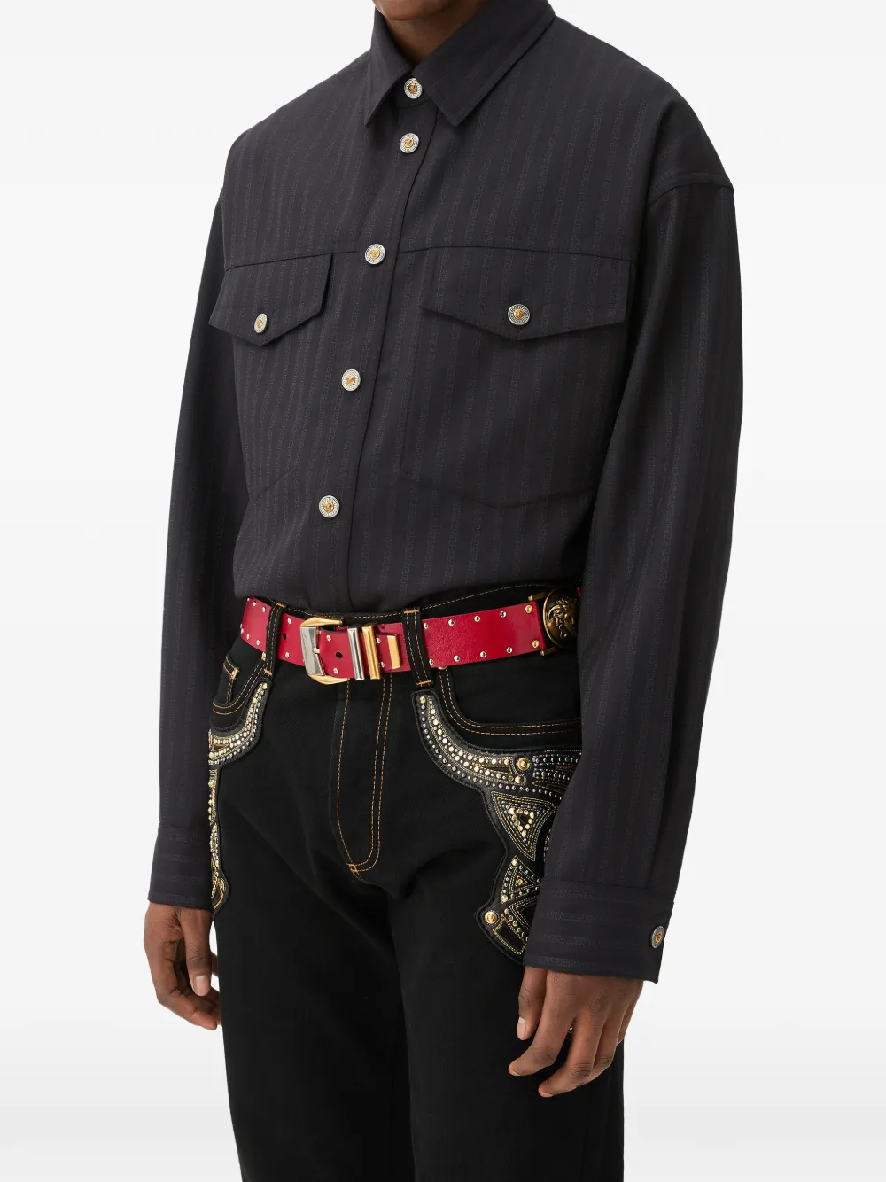 Versace Wollen blouse met jacquard Zwart