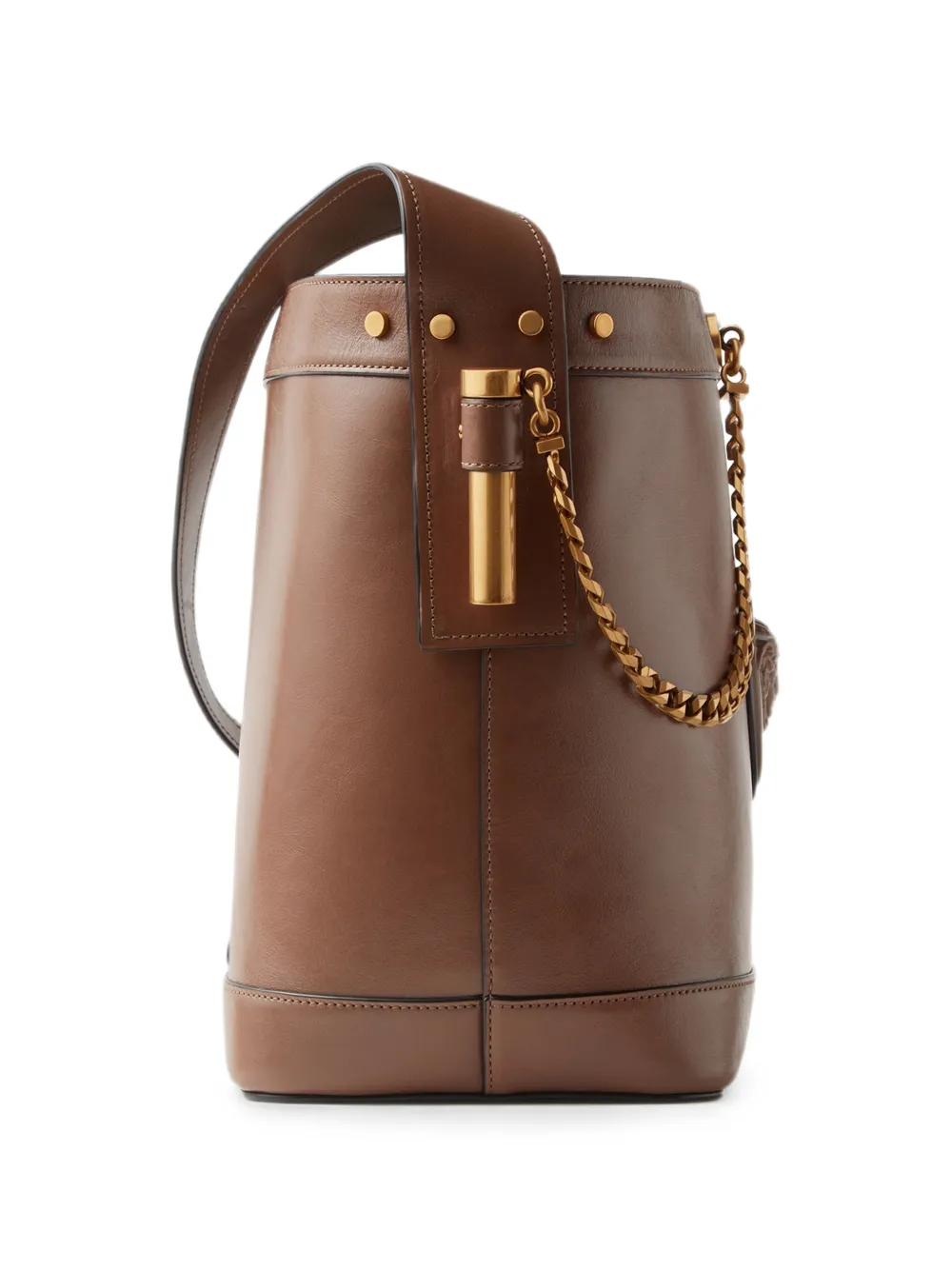 Versace Kleine Pivot leren bucket-tas Bruin