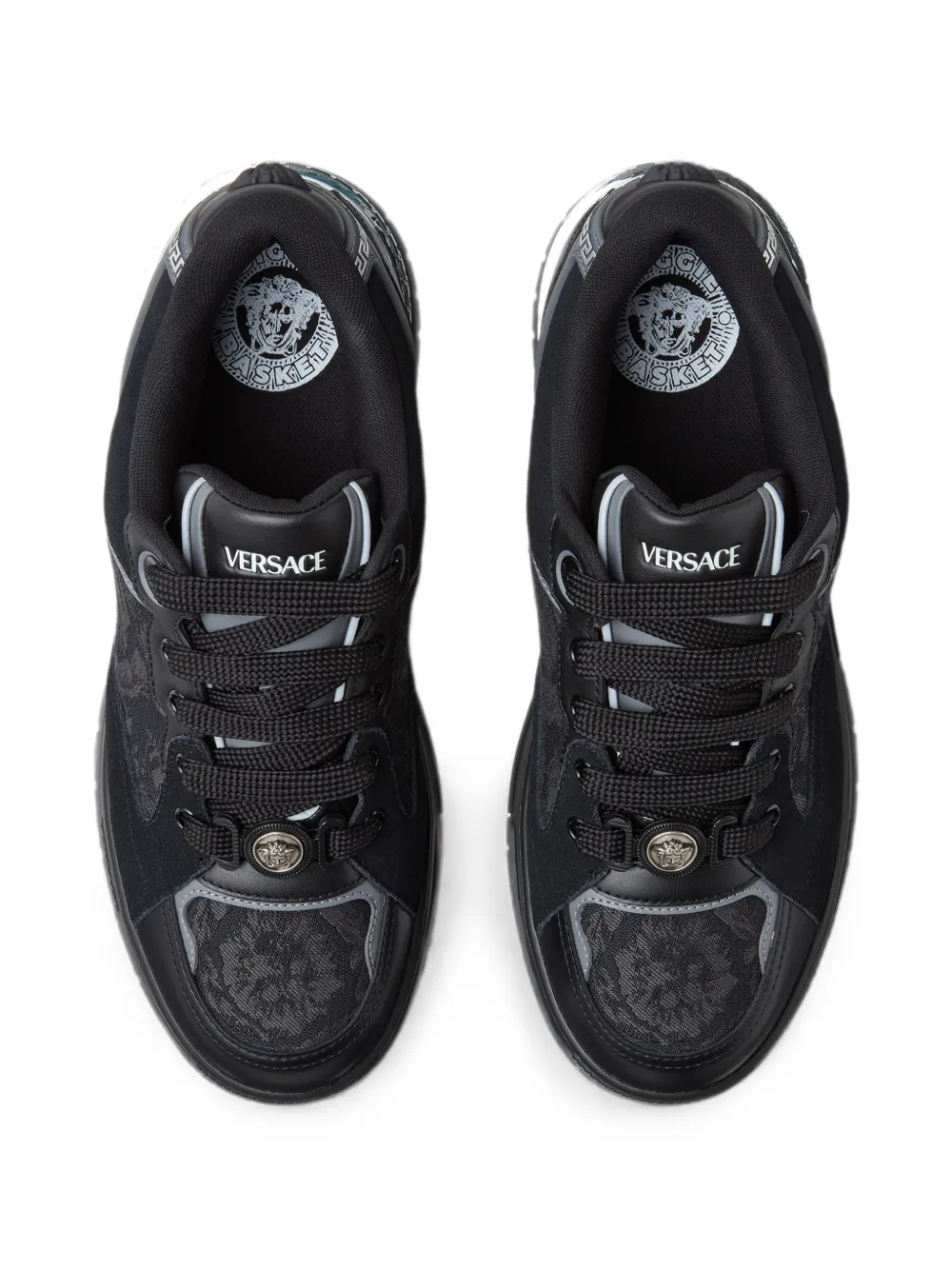 Versace Biggie Basket leren sneakers met jacquard Zwart