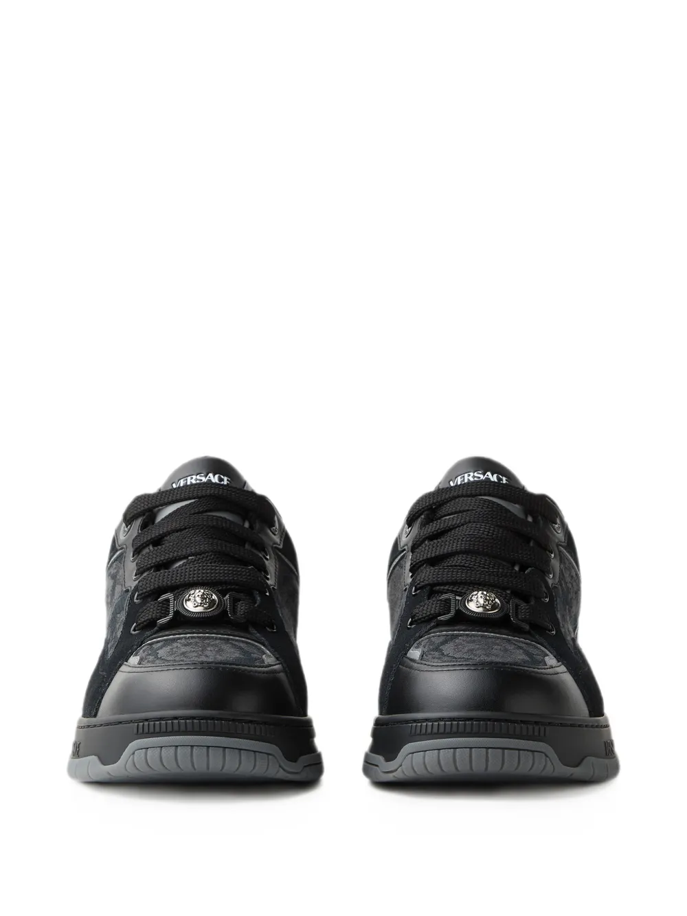 Versace Biggie Basket leren sneakers met jacquard Zwart