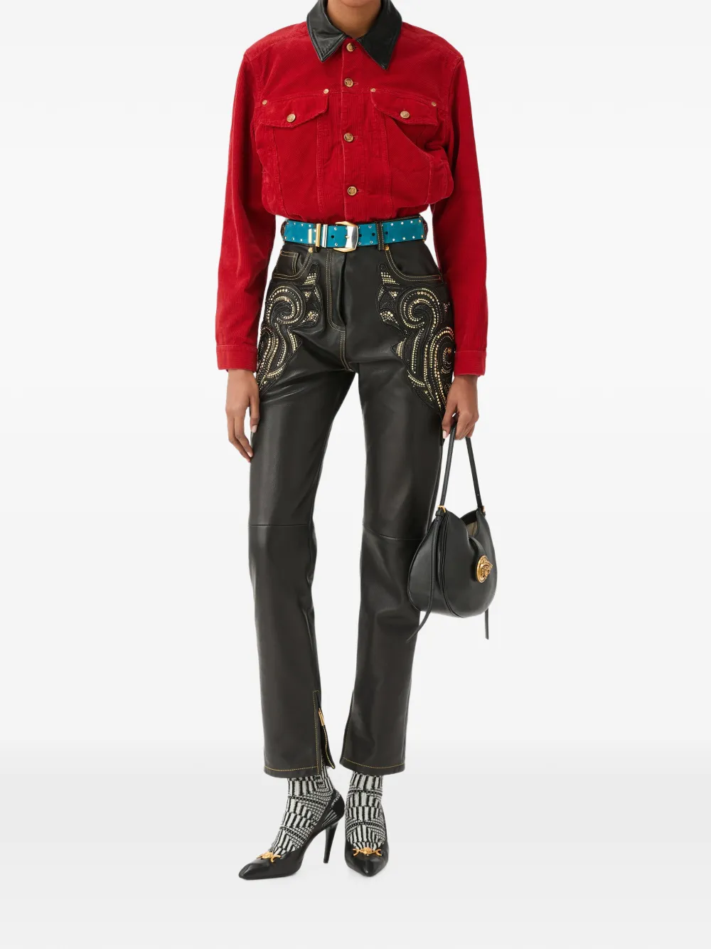 Versace Ribfluwelen jack Rood