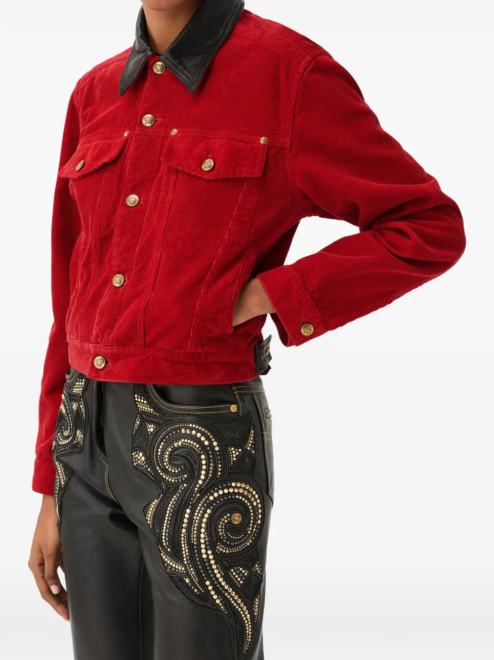 Versace Ribfluwelen jack Rood