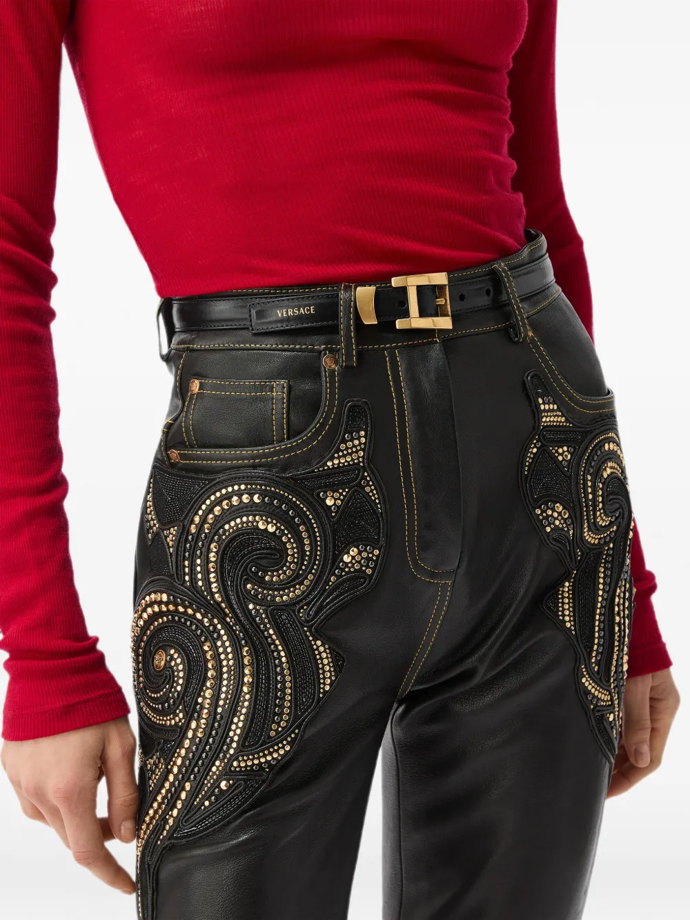 Versace Leather Belt 2 Cm in Black, view 3
