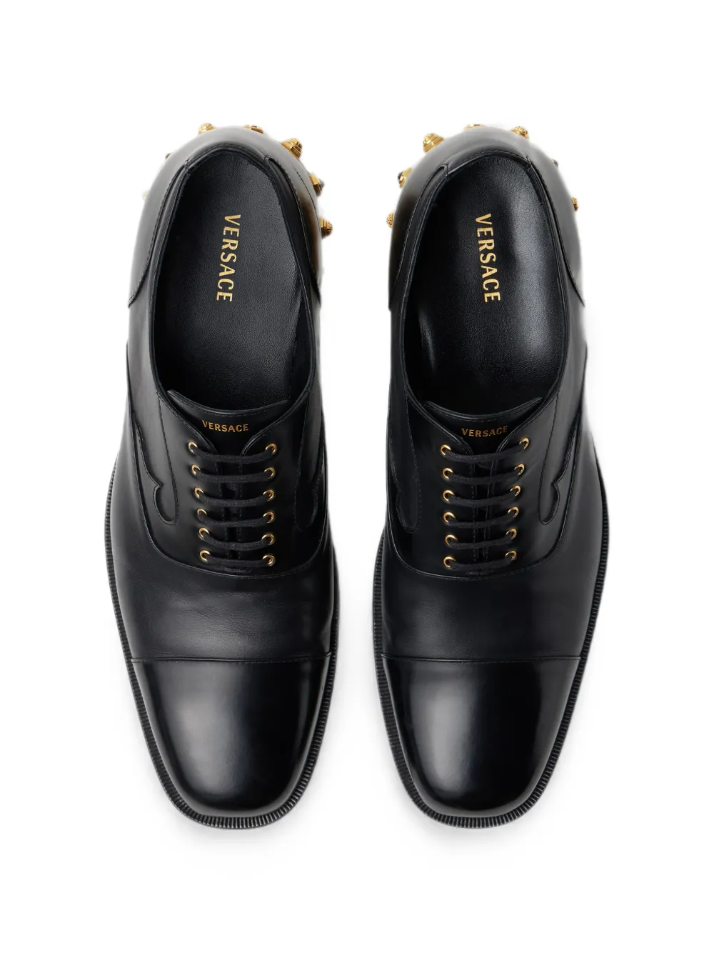 Versace Julio embellished leather lace-up shoes Zwart