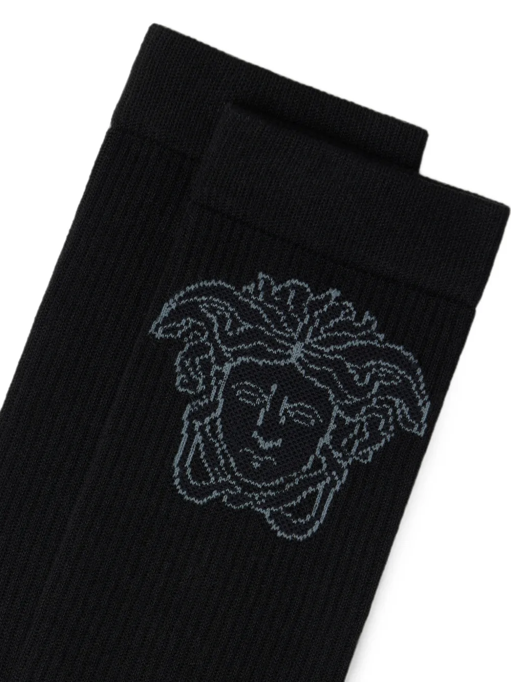 Versace Geribbelde katoenen sokken met jacquard Zwart