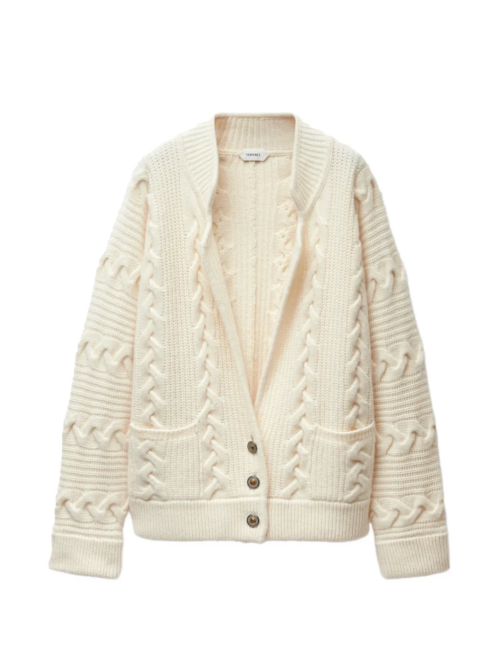 Versace wool & cashmere cable-knit cardigan - Nude
