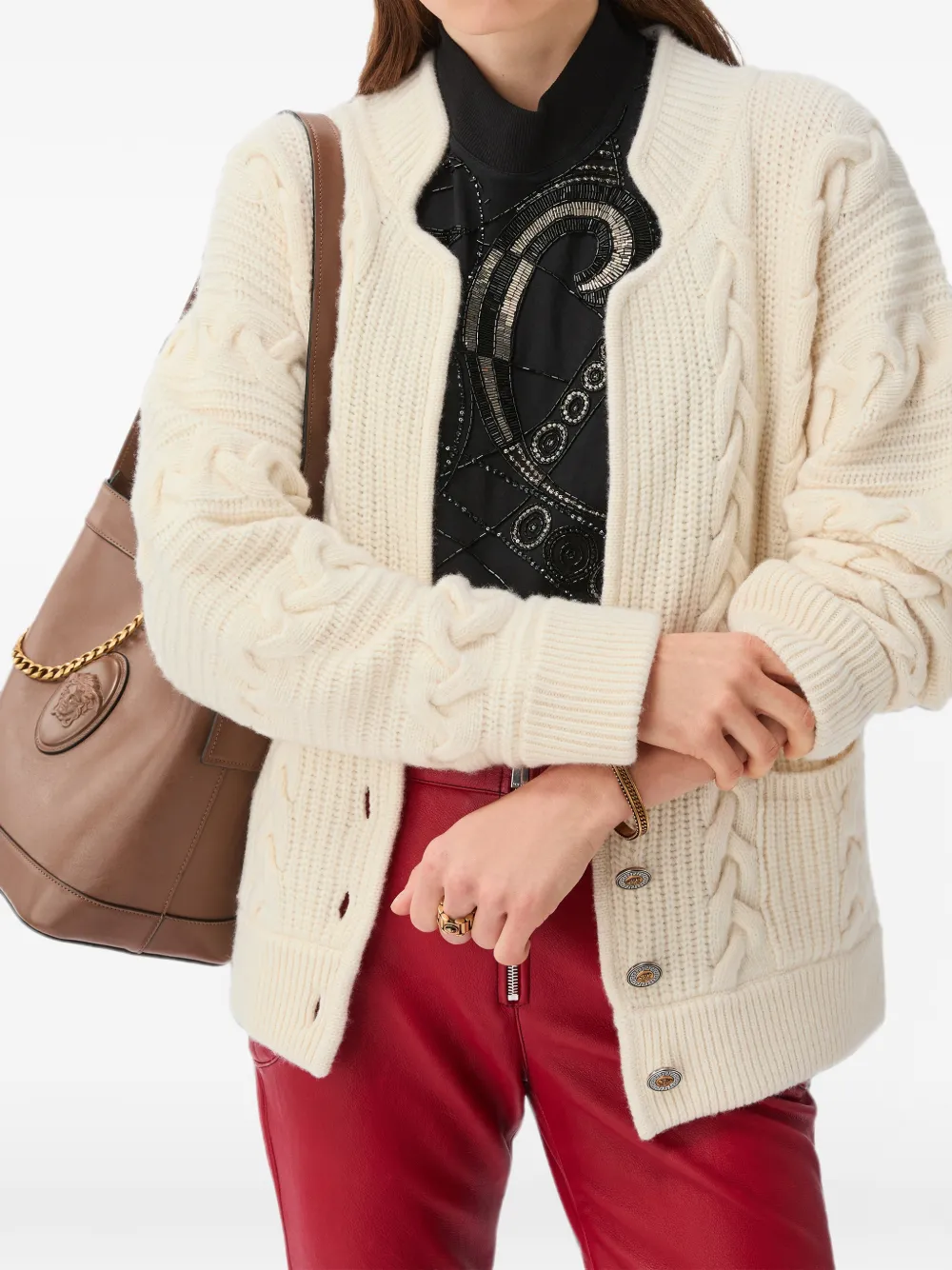 Versace Kabelgebreid wollen en kasjmier vest Beige