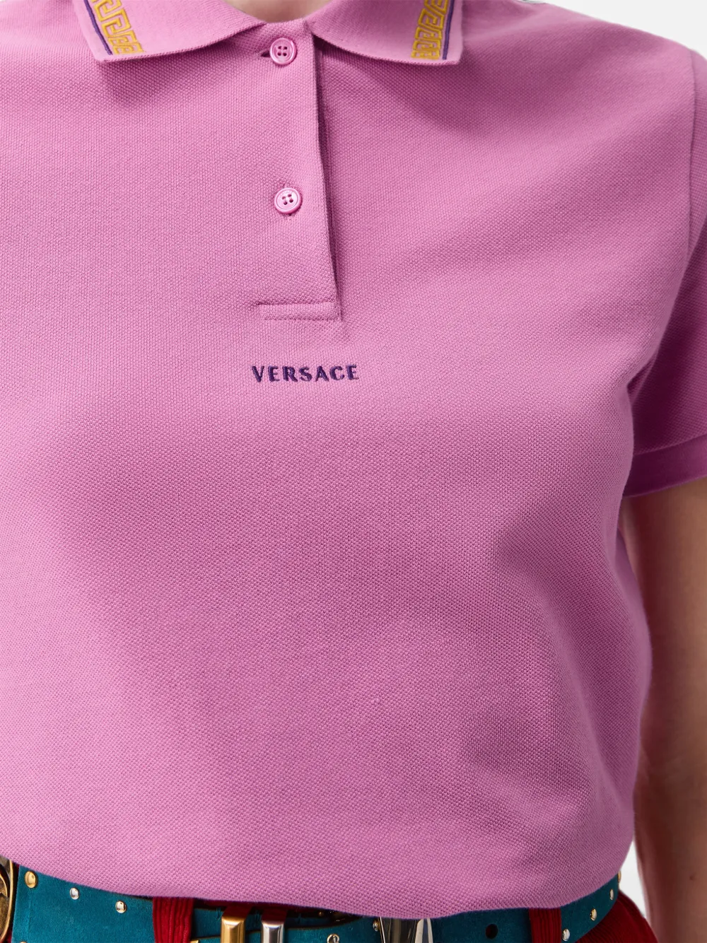 Versace Katoen piqué poloshirt met geborduurd logo Roze