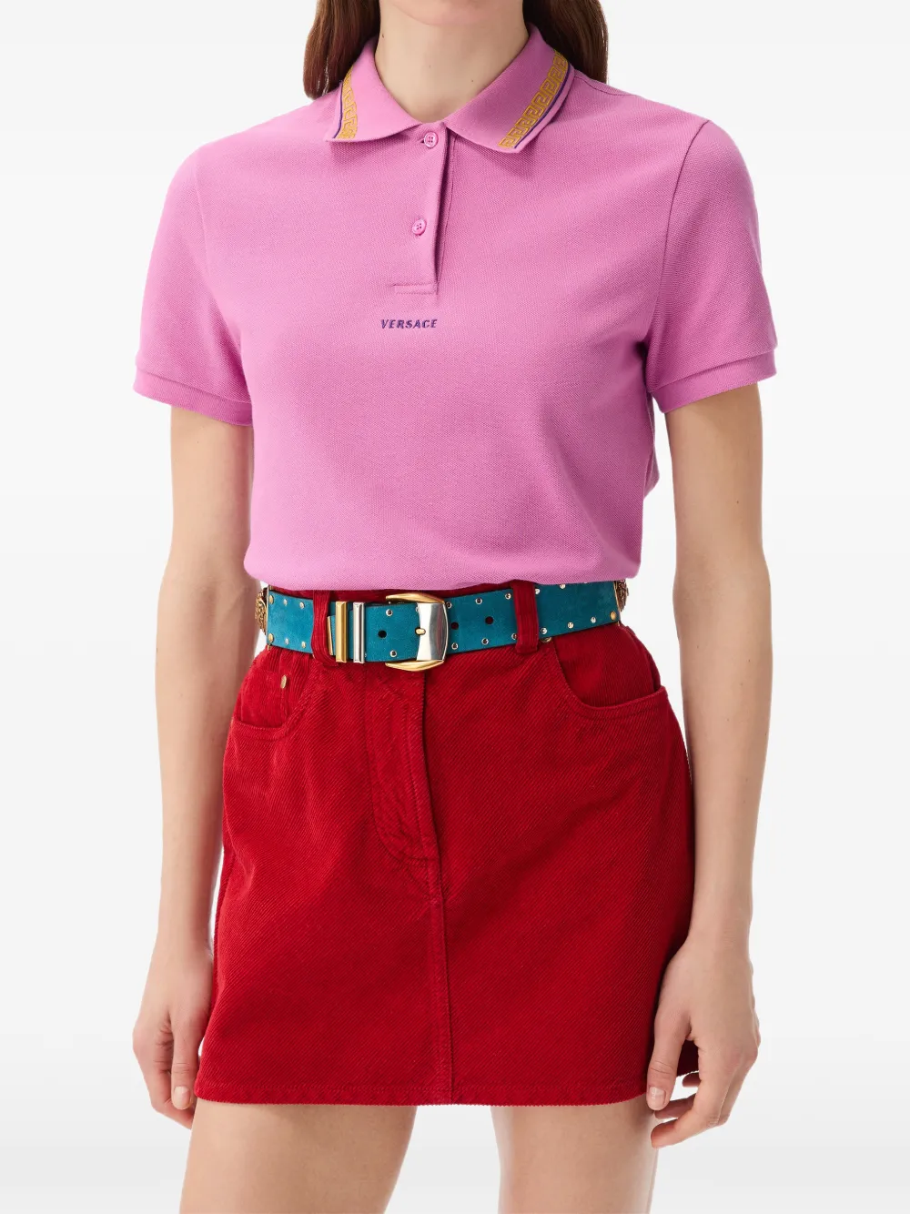 Versace Katoen piqué poloshirt met geborduurd logo Roze