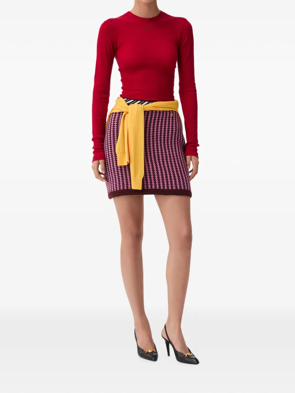 Versace Wollen gebreide mini-rok met gehaakte stiksels Paars