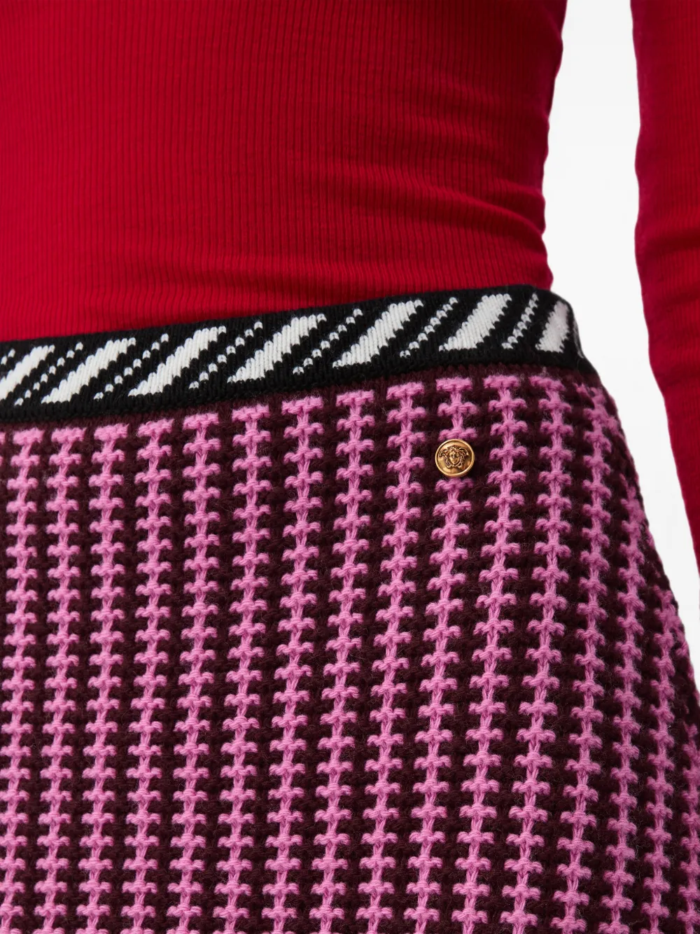 Versace Wollen gebreide mini-rok met gehaakte stiksels Paars