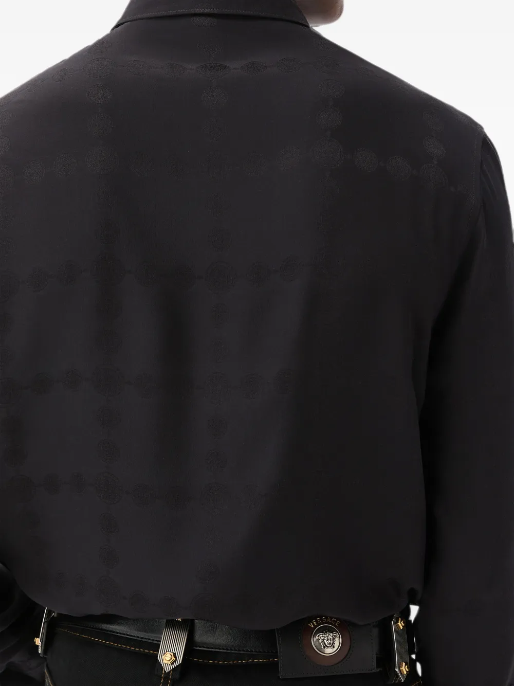 Versace Zijden crêpe satijnen overhemd met jacquard Zwart
