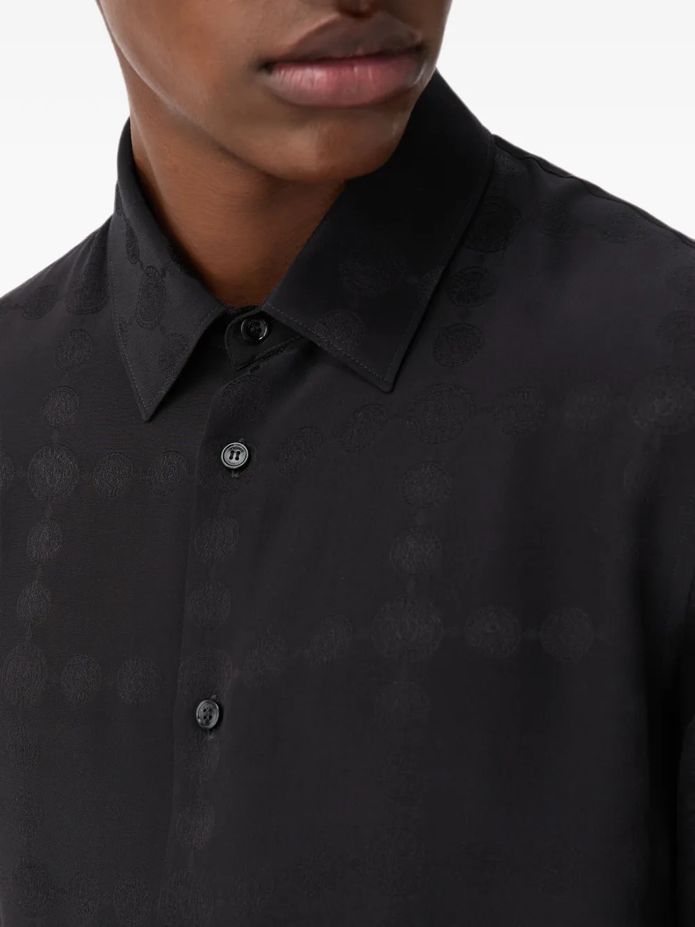 Versace Zijden crêpe satijnen overhemd met jacquard Zwart