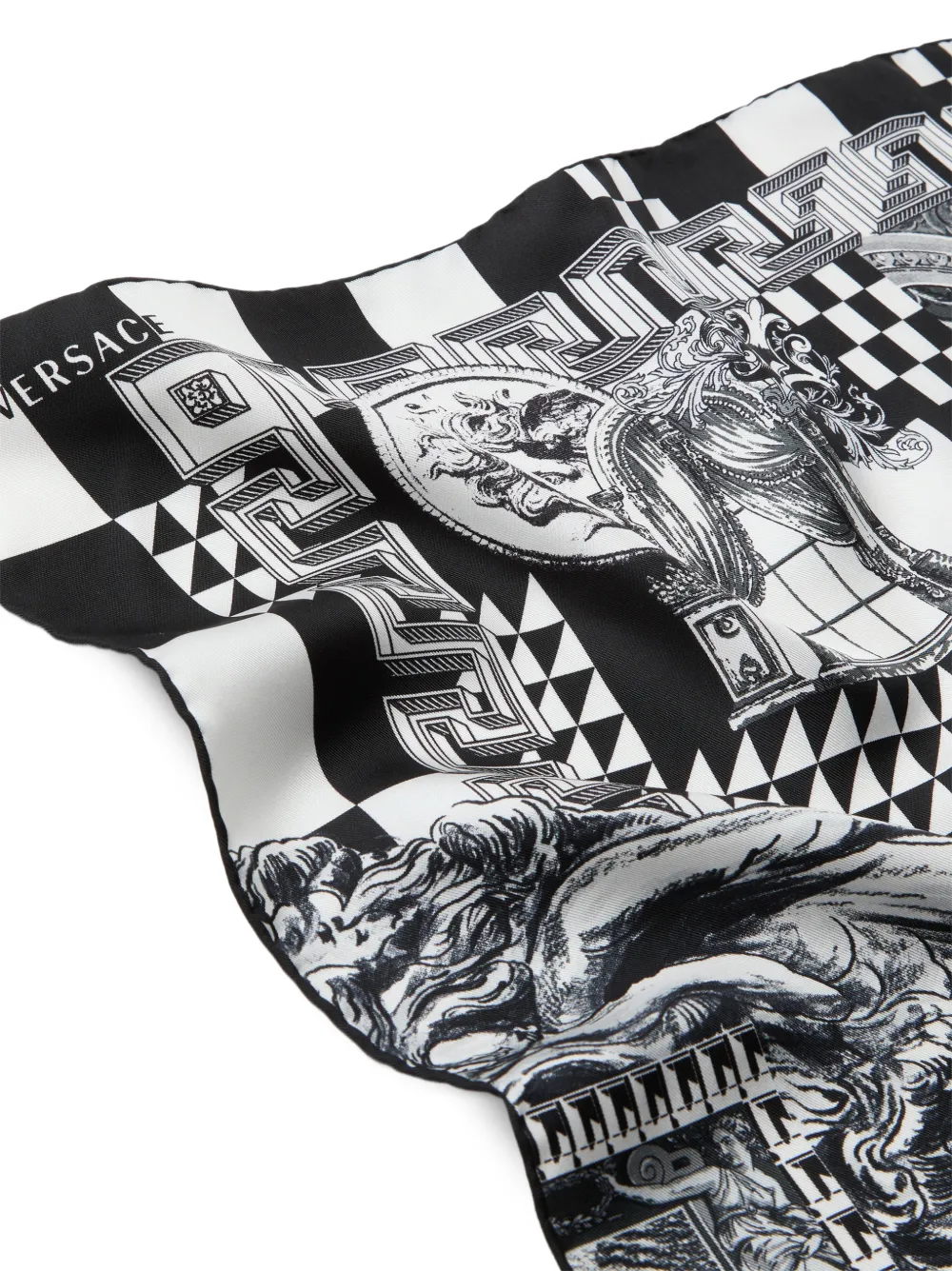 Versace Zijden twill sjaal met print (55 cm) Zwart