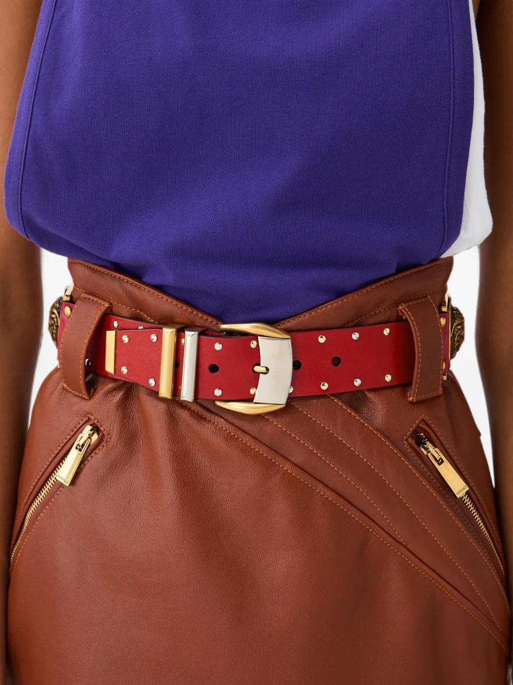 Versace Leren riem met studs Rood