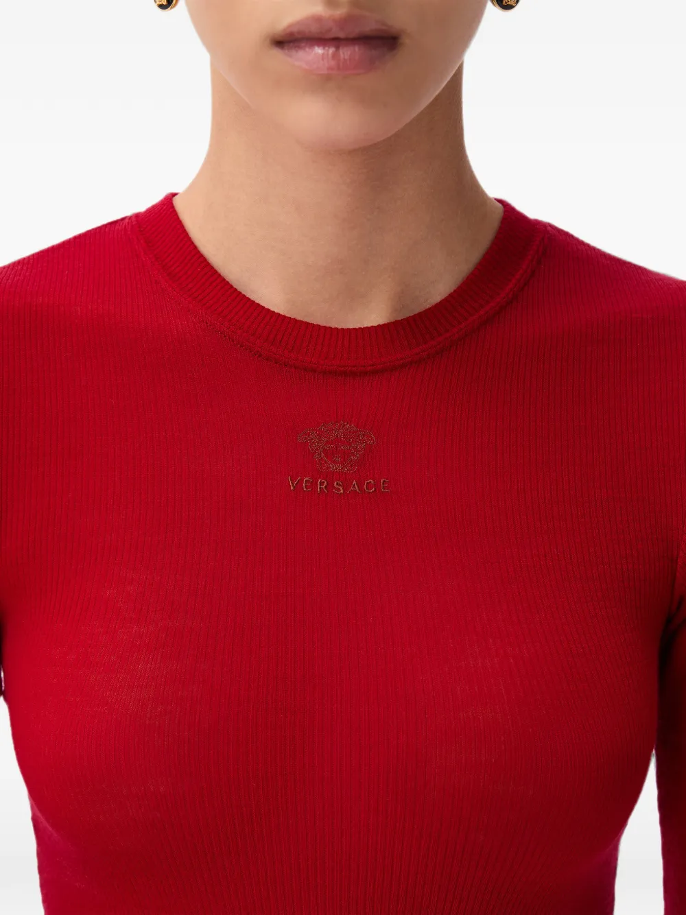 Versace Wollen gebreid T-shirt met geborduurd logo Rood