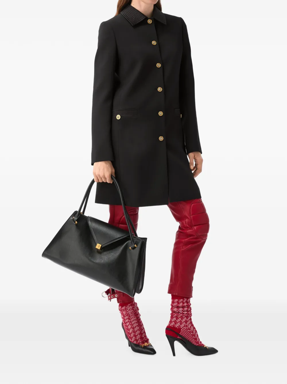 Versace Natté wollen jas Zwart