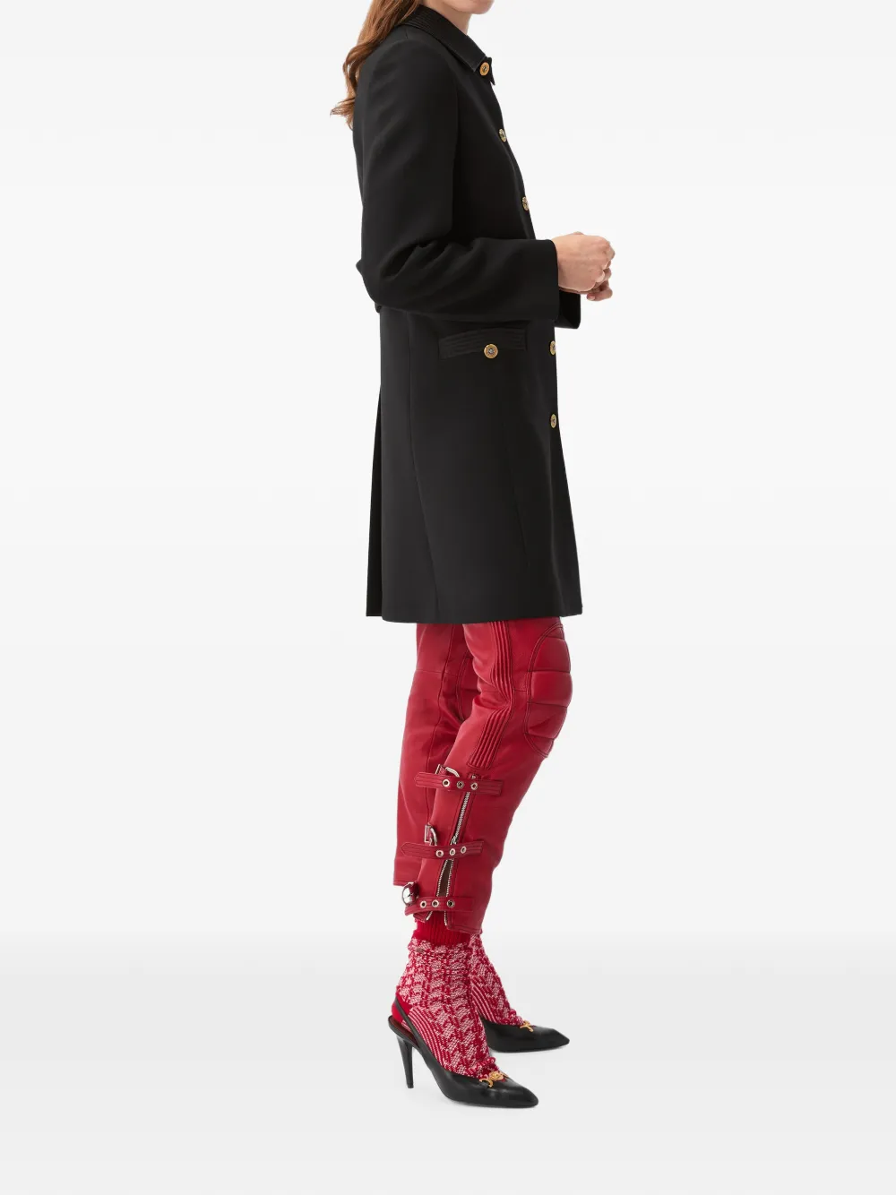 Versace Natté wollen jas Zwart