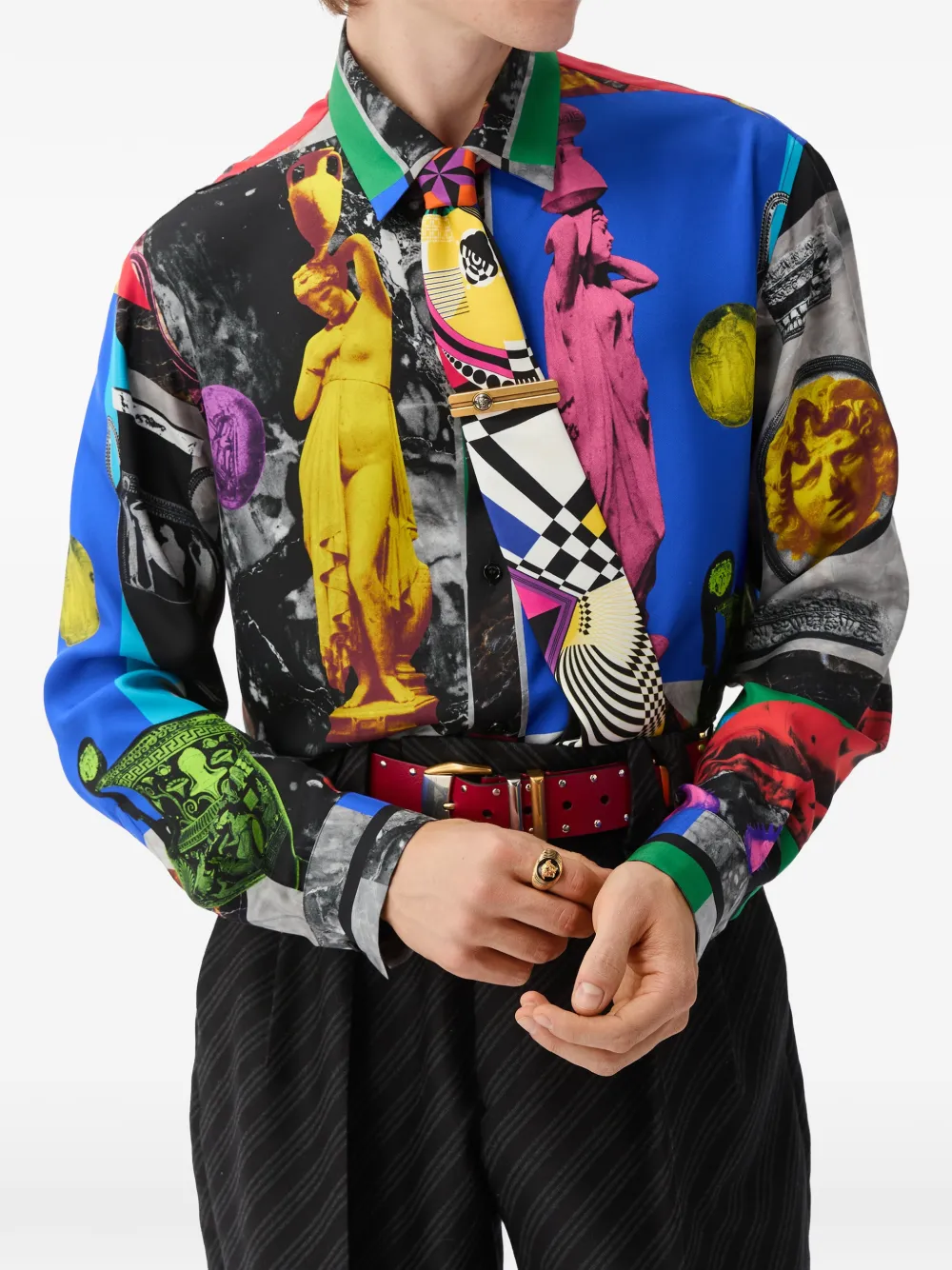 Versace Zijden twill overhemd met print Blauw