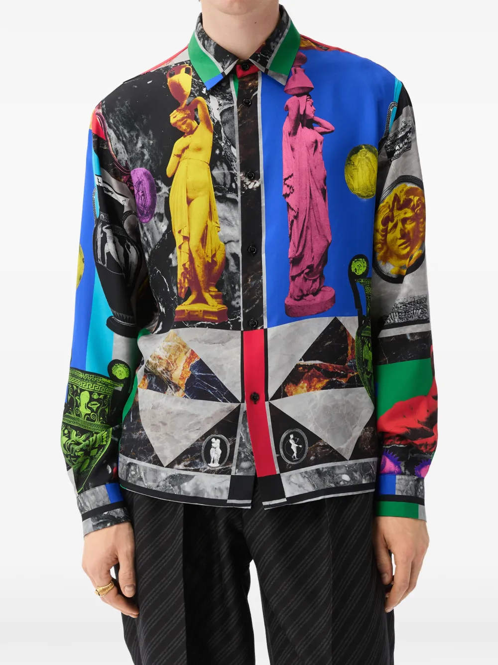 Versace Zijden twill overhemd met print Blauw