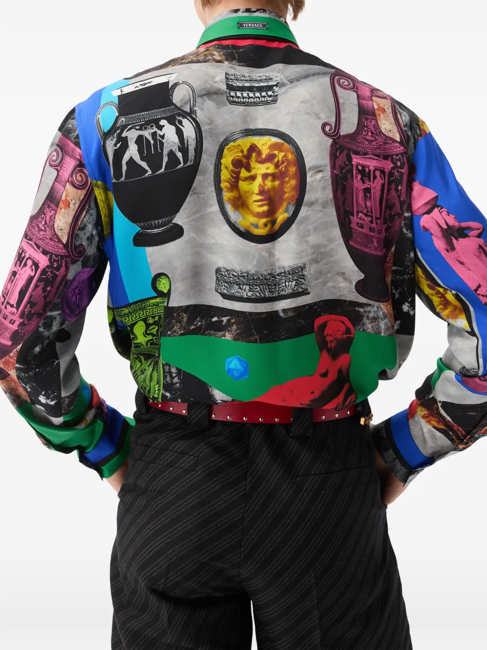 Versace Zijden twill overhemd met print Blauw